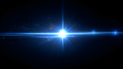 Bright blue light flashing on dark background with particles