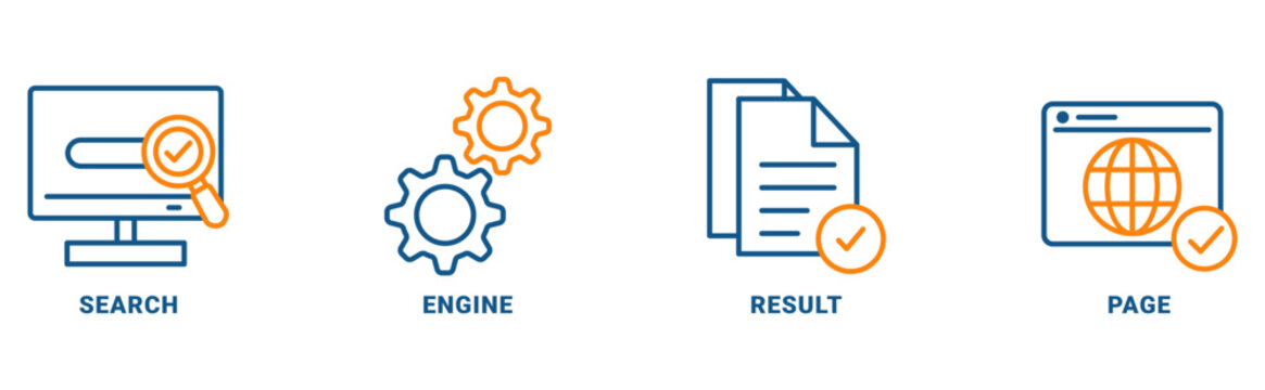 SERP icon set vector concept with icon of search, engine, result, page 