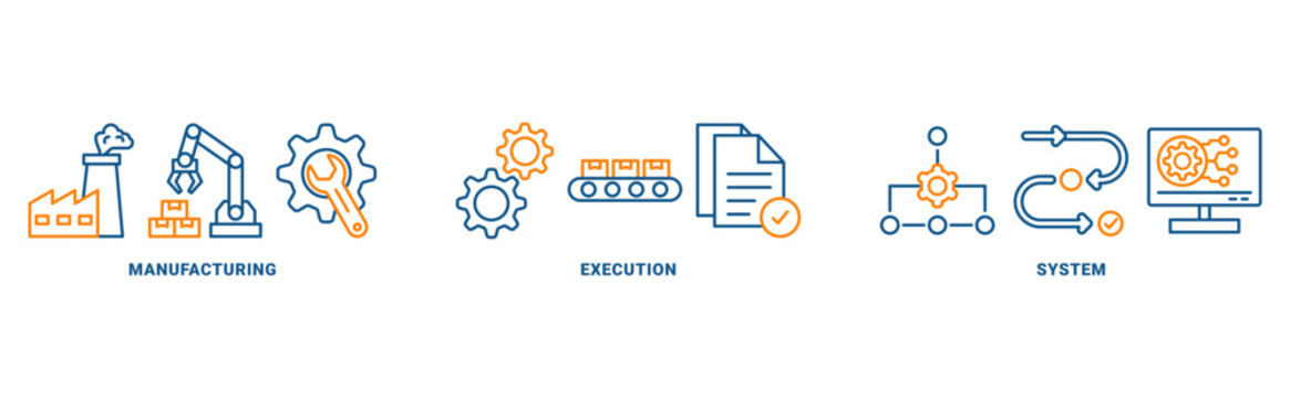 MES icon set vector concept with icon of manufacturing, execution, system 