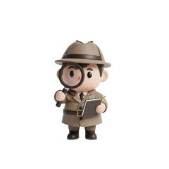 Cute Detective Cartoon Character With Magnifying Glass On A Transparent Background