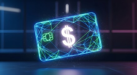 Digital Payment Card with Glowing Dollar Sign and Network Overlay