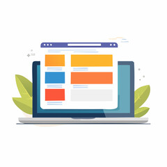 Flat Design Laptop Showing Website Interface With Colorful Sections