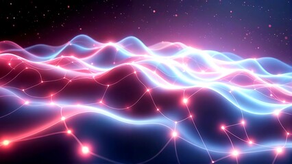Obraz premium Abstract Data Flow Wavy Neon Network