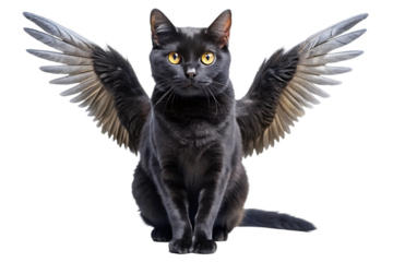 Cat with wings isolated on a transparent background