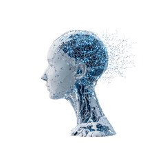 Artificial Intelligence Futuristic Female Cyborg Head with Neural Network Connections