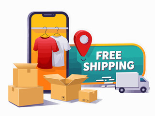 Free Shipping Online Shopping Clothes Delivery with Mobile Phone and Boxes
