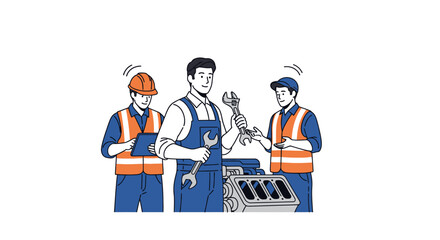 Vector Set of Workers in a Workshop Flat Illustration of Industrial Labor, Factory Teamwork, and Craftsmanship Icons