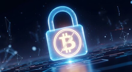 Cybersecurity: Digital Padlock with Crossed Crypto Symbol on Futuristic Background