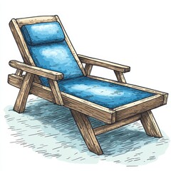 Blue wooden chaise lounge cartoon drawing