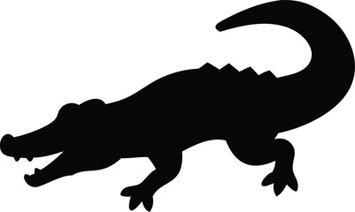 Fototapeta premium Alligator Silhouette Illustration, Wild Animal, Black Reptile Shape on White Background