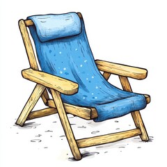 Blue wooden pool side chair cartoon drawing