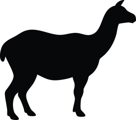 Alpaca Silhouette Standing Animal on White Background