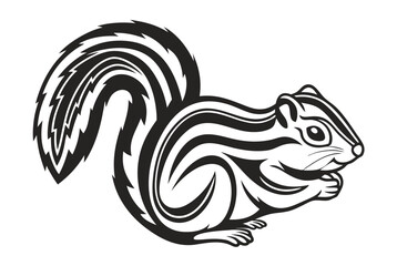 Black And White Art of Chipmunk, Striking Tail, Simple Design with Style