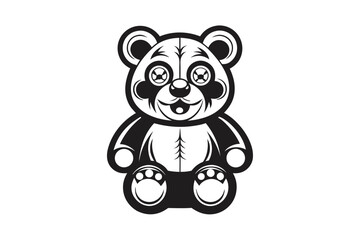 Black and White Panda Bear with Unique Eye Design on White Background