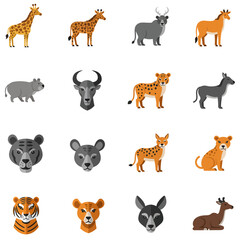 Fototapeta premium Collection of various African animals, including giraffes, cheetahs, and other wildlife illustrations.