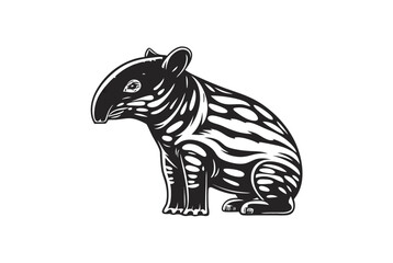 Black and White Tapir Art with Unique Pattern on White Background