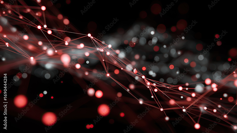 Poster cyberpunk neural network visualization, glowing nodes and connections.