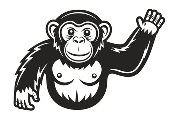 Black Ape Raising Hand Cartoon Character Design on White Background
