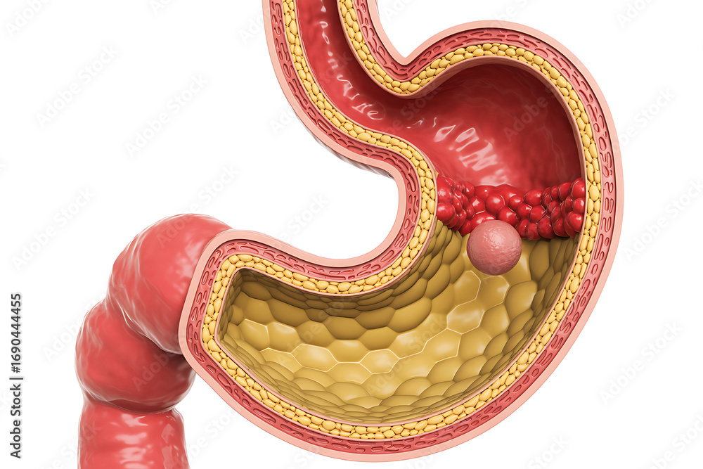 Poster detailed 3d rendering of the esophagus showing polyps and abnormal growth inside the lining