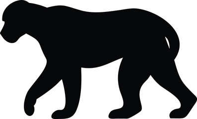 Black Gibbon Silhouette Isolated on White Background Walking