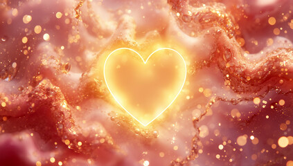 Obraz premium Glowing Heart in a Cloudy Dreamscape A Symbol of Love and Affection