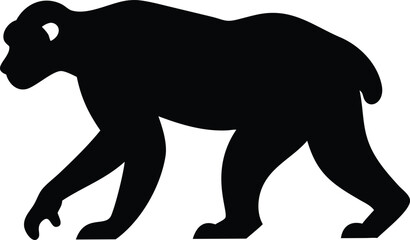 Black Gibbon Walking Silhouette on White Background Simple Design