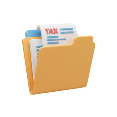 3D Folder with Tax and Financial Documents Icon on transparent background 