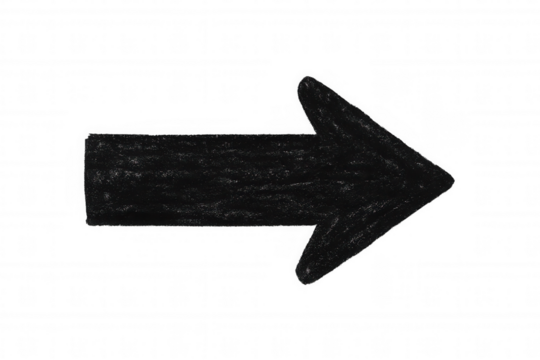 Black arrow drawn with chalk, pointing rightward on transparent surface, useful for presentations, educational graphics, design element