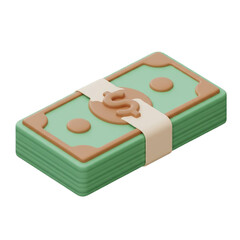 3D Render of a Stack of Money Bills with a Dollar Sign on transparent background 