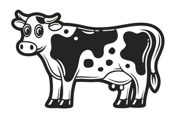 Cartoon Cow Illustration, Dairy Cattle with Black and White Spots on White