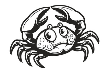 Cartoon Crab in Bold Black Outlines on a White Background