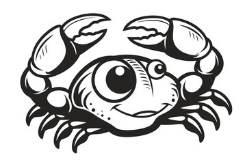 Cartoon Crab with Big Claws, Cheerful Face, Detailed Black Line on White