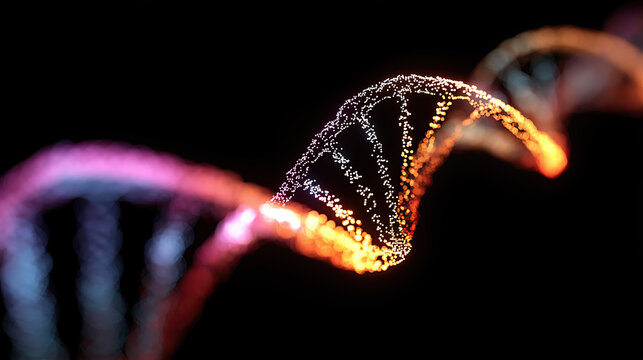 Futuristic DNA helix made of neon light, abstract science background. - Powered by Adobe