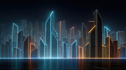 Futuristic fractal cityscape made of glowing geometric lines.