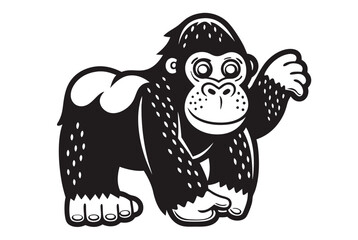 Cartoon Gorilla with a Simple TwoTone Style on White