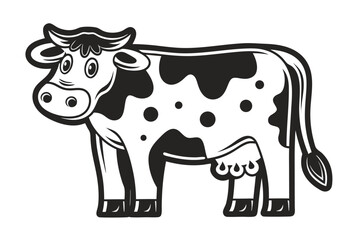 Cartoon of a standing cow with black spots and white background