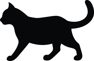 Cat Silhouette Walking Isolated, Domestic Feline on White Background, Design