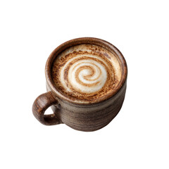 Aromatic Latte Art Swirl Coffee in Rustic Mug