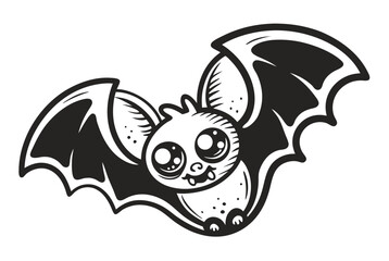 Cute Cartoon Bat with Big Eyes and Wings Isolated on White Background