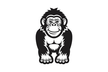 Cute Gorilla Cartoon Black and White on White Background