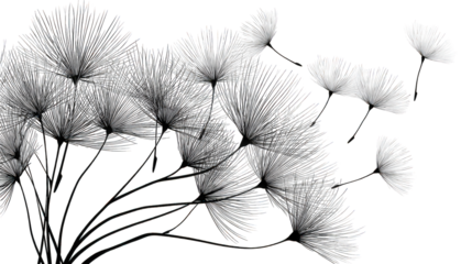 Abstract Gray and White Floral Design with Transparent Background