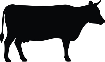 Detailed Black Cow Silhouette on White Background