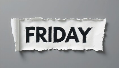 The word Friday is printed on a piece of ripped white paper