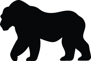 Gorilla Silhouette Isolated on White Background, Walking Ape,