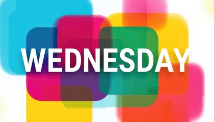 White Wednesday text overlapping blurred colorful square shapes