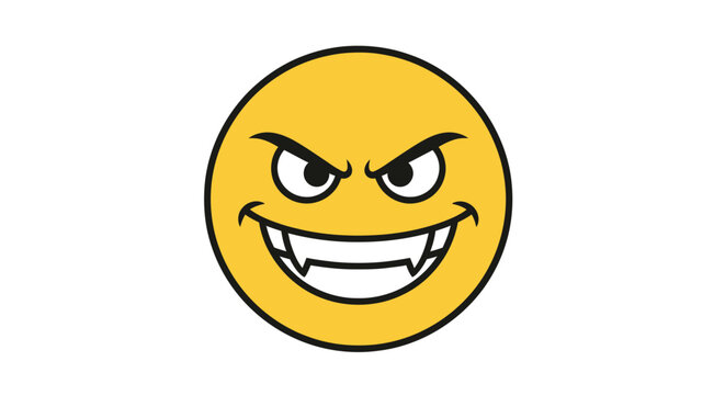 Evil Emoji with Sharp Teeth and Angry Eyes, Yellow Face.
