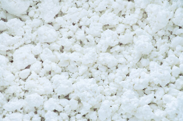 Close-up, freshness cottage cheese as background, milk curd, top view