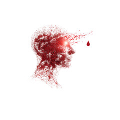 Abstract Head with Blood Exploding from Eye - Mental Health, Trauma, Pain Concept