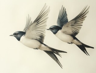 Charcoal drawing of two swallows