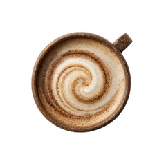 Overhead View of Swirled Latte in Rustic Mug